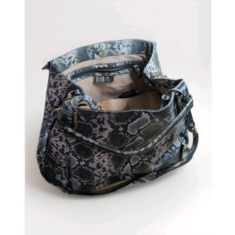 GILI Genuine Leather Grey  Snake Embossed Tote‎ Bag Large Structured Gold Trim